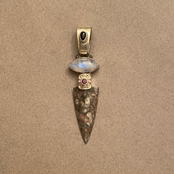 Vintage Sajen Orbicular Jasper & Multigem Pendant - Picture 3 of 7